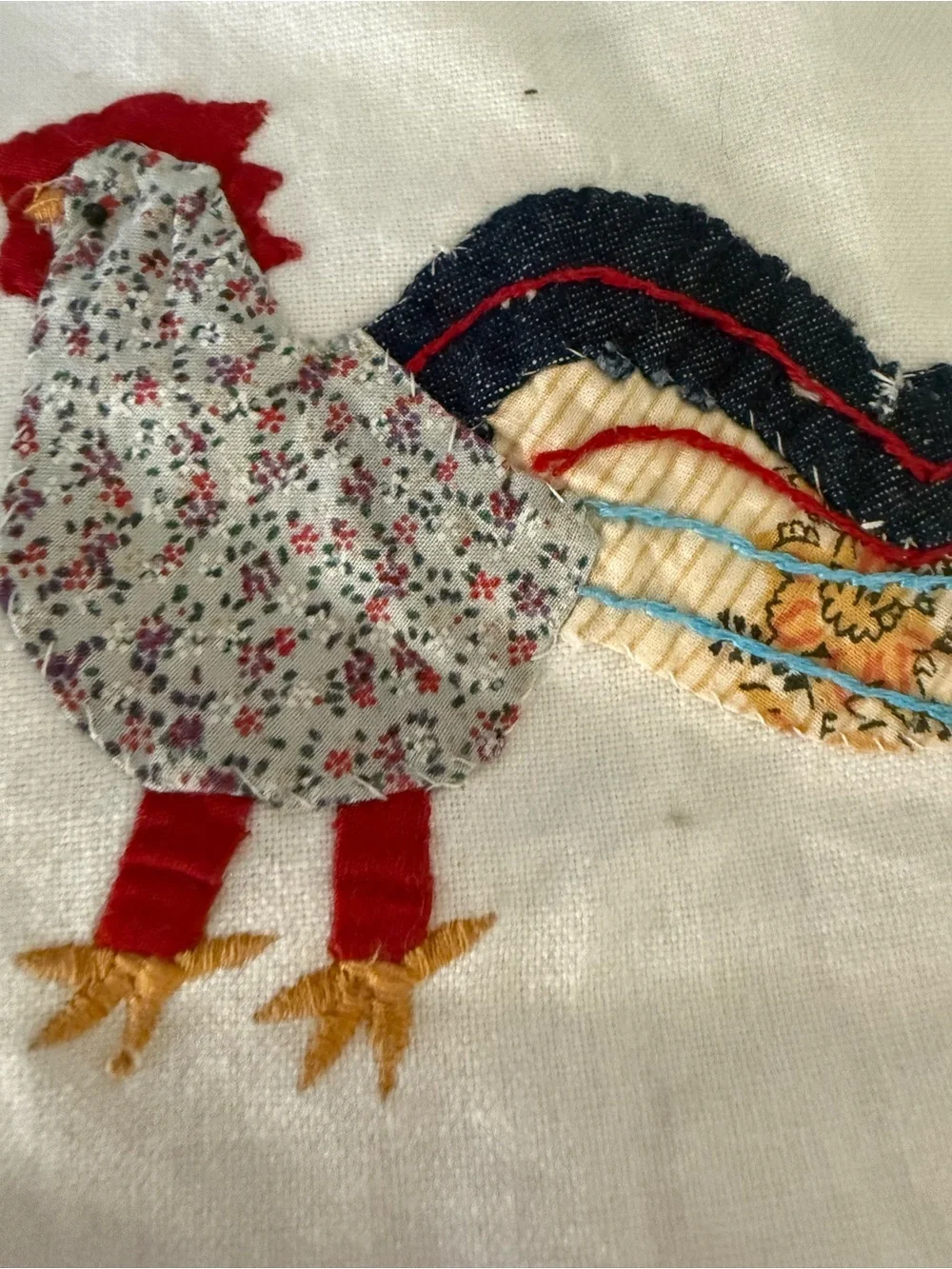 Anthropologie hand towel embroidered, and patchwork chickens